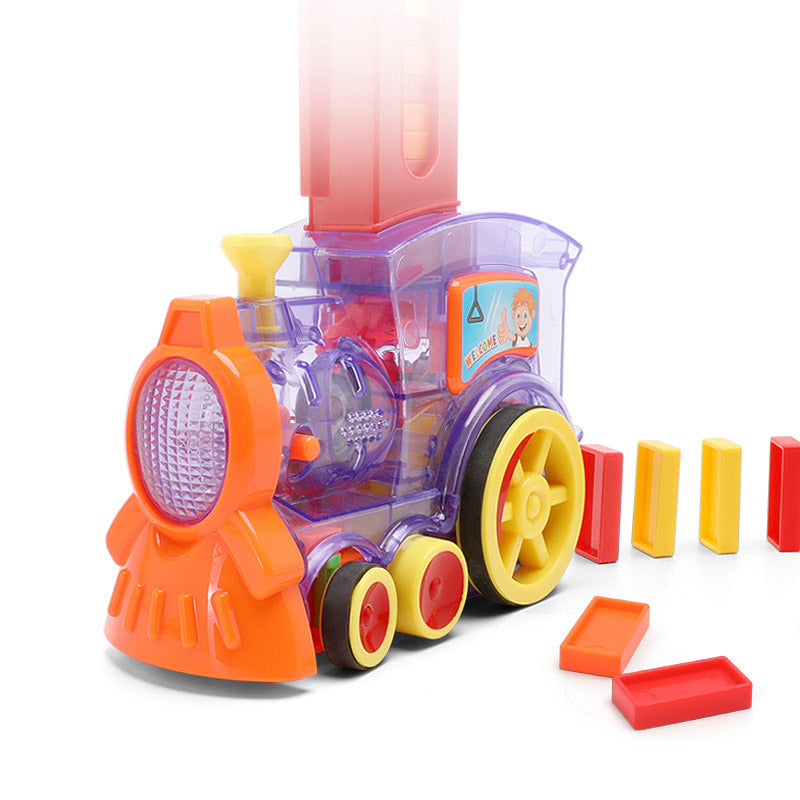 Domino Zug Kinder Spielzeug Dominostein Aufsteller Eisenbahn mit LED Licht (80-tlg. Set)