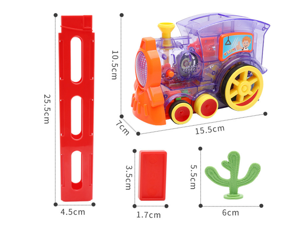 Domino Zug Kinder Spielzeug Dominostein Aufsteller Eisenbahn mit LED Licht (80-tlg. Set)