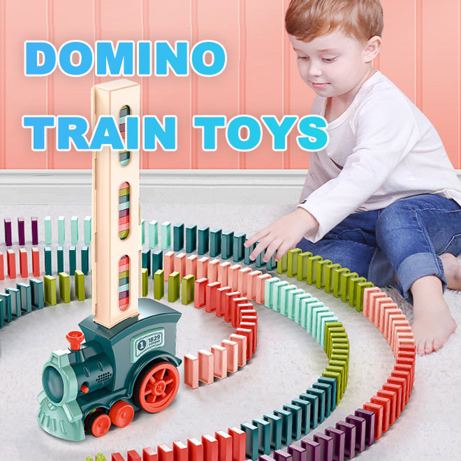 Domino Zug Kinder Spielzeug Dominostein Aufsteller Eisenbahn mit LED Licht (80-tlg. Set)